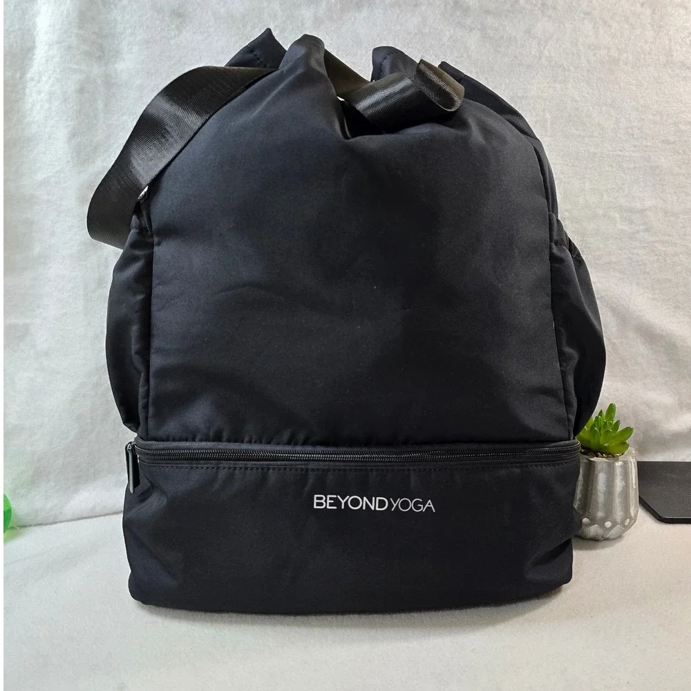 Black Drawstring Beyond Yoga Gym Backpack Convertible‎ Unisex Bag